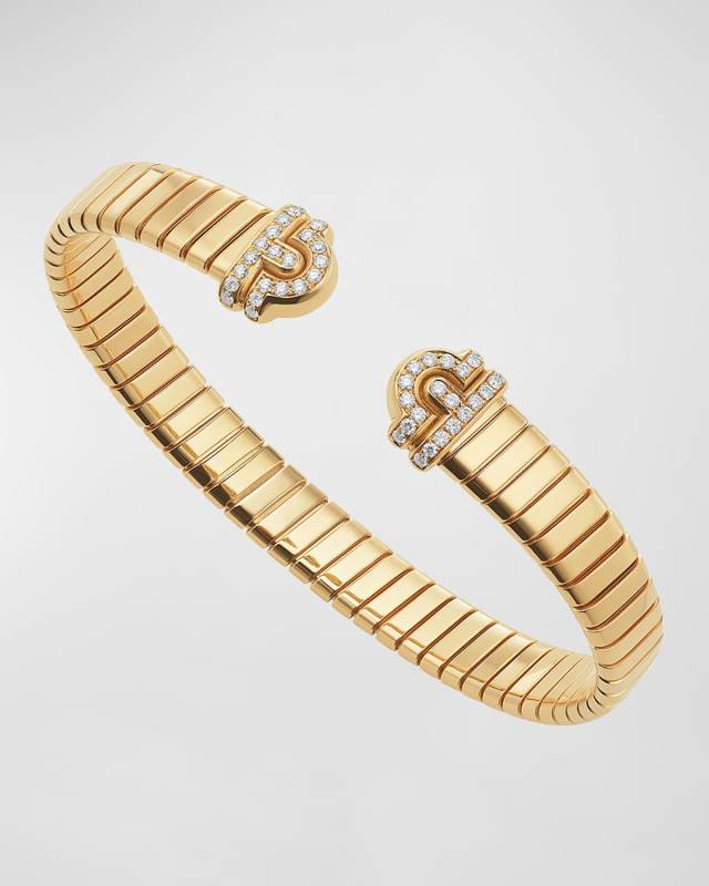 18K Yellow Gold Tubogas Diamond Cuff Bracelet